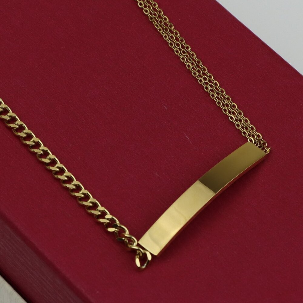 Minimalist Dual Chain Gold Necklace With Polished Bar Pendant Xpnl0381 31$